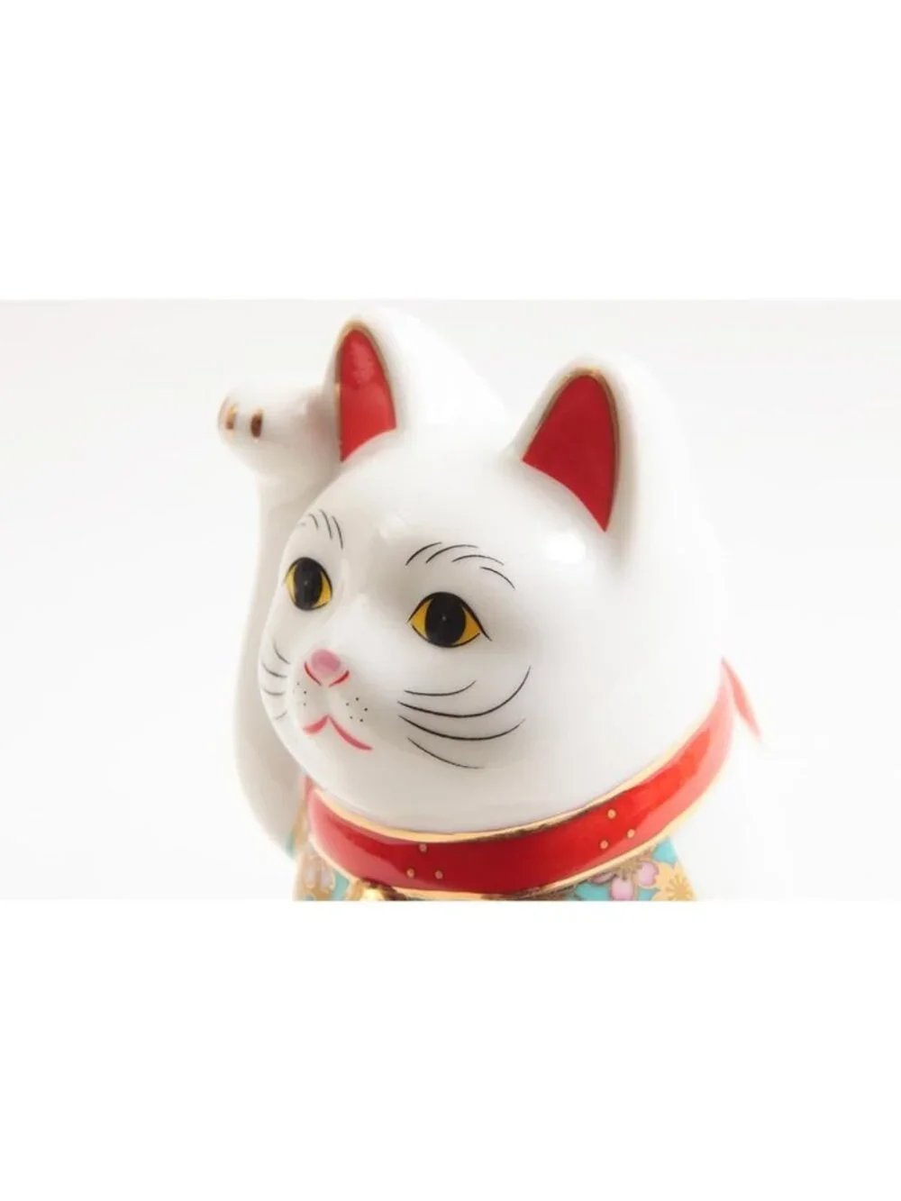 Japanese Lucky Cat Figurine with Cherry Blossom Design - Porcelain Decor in Box